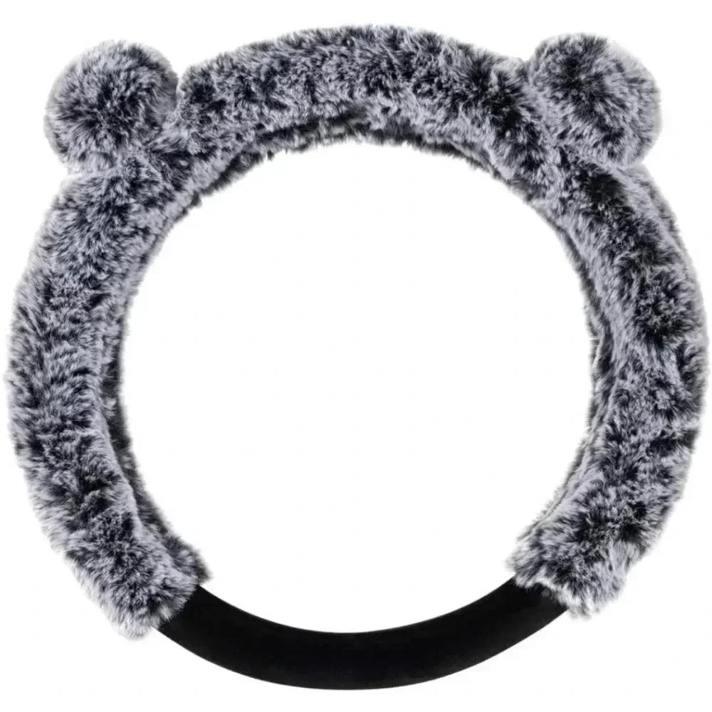 Bear Fur plush steering wheel cover faux  protector bear Fur grey with ears